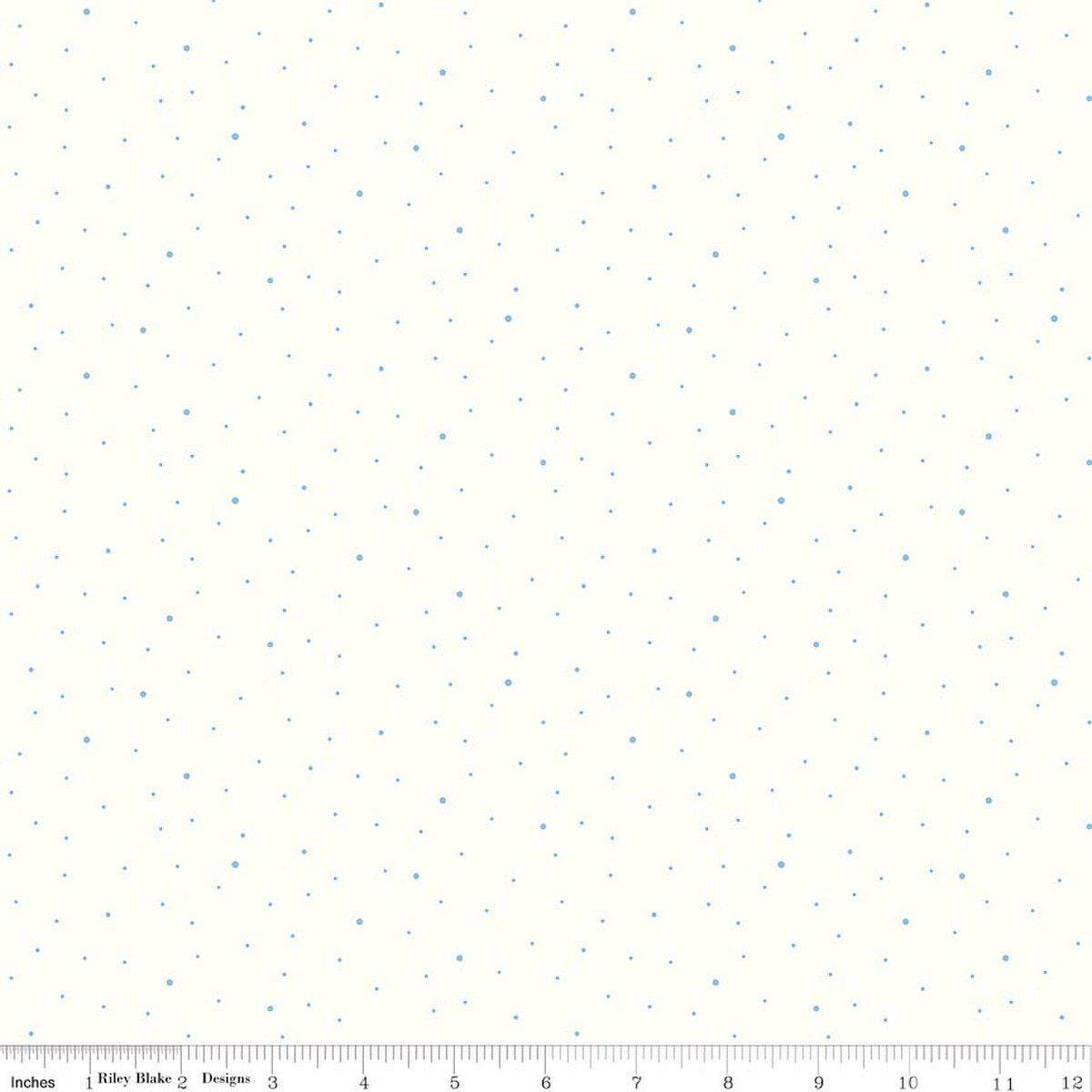Image of Dapple Dot on Off White Boy Blue quilting cotton fabric by The RBD Designers for Riley Blake Designs. Features polka dots on a cream background. Cute Little Fabric Shop.