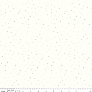 Image of Dapple Dot on Off White Boy Blue quilting cotton fabric by The RBD Designers for Riley Blake Designs. Features polka dots on a cream background. Cute Little Fabric Shop.