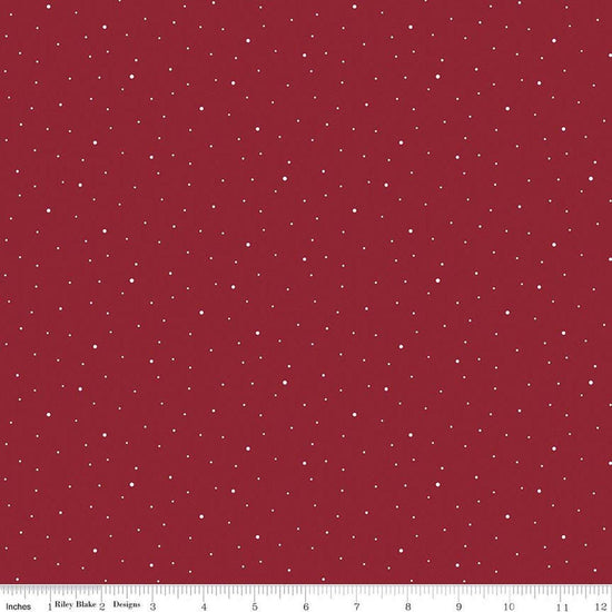 Image of Dapple Dot Dahlia quilting cotton fabric by The RBD Designers for Riley Blake Designs. Features polka dots on a red background. Cute Little Fabric Shop.
