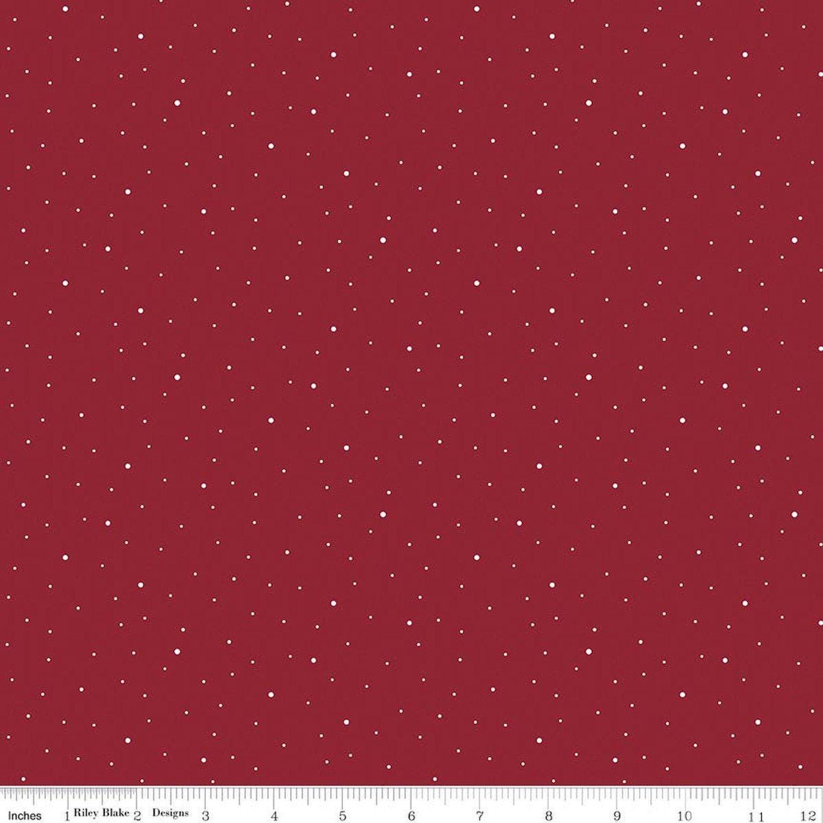 Image of Dapple Dot Dahlia quilting cotton fabric by The RBD Designers for Riley Blake Designs. Features polka dots on a red background. Cute Little Fabric Shop.