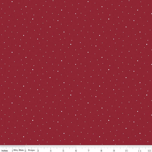 Image of Dapple Dot Dahlia quilting cotton fabric by The RBD Designers for Riley Blake Designs. Features polka dots on a red background. Cute Little Fabric Shop.