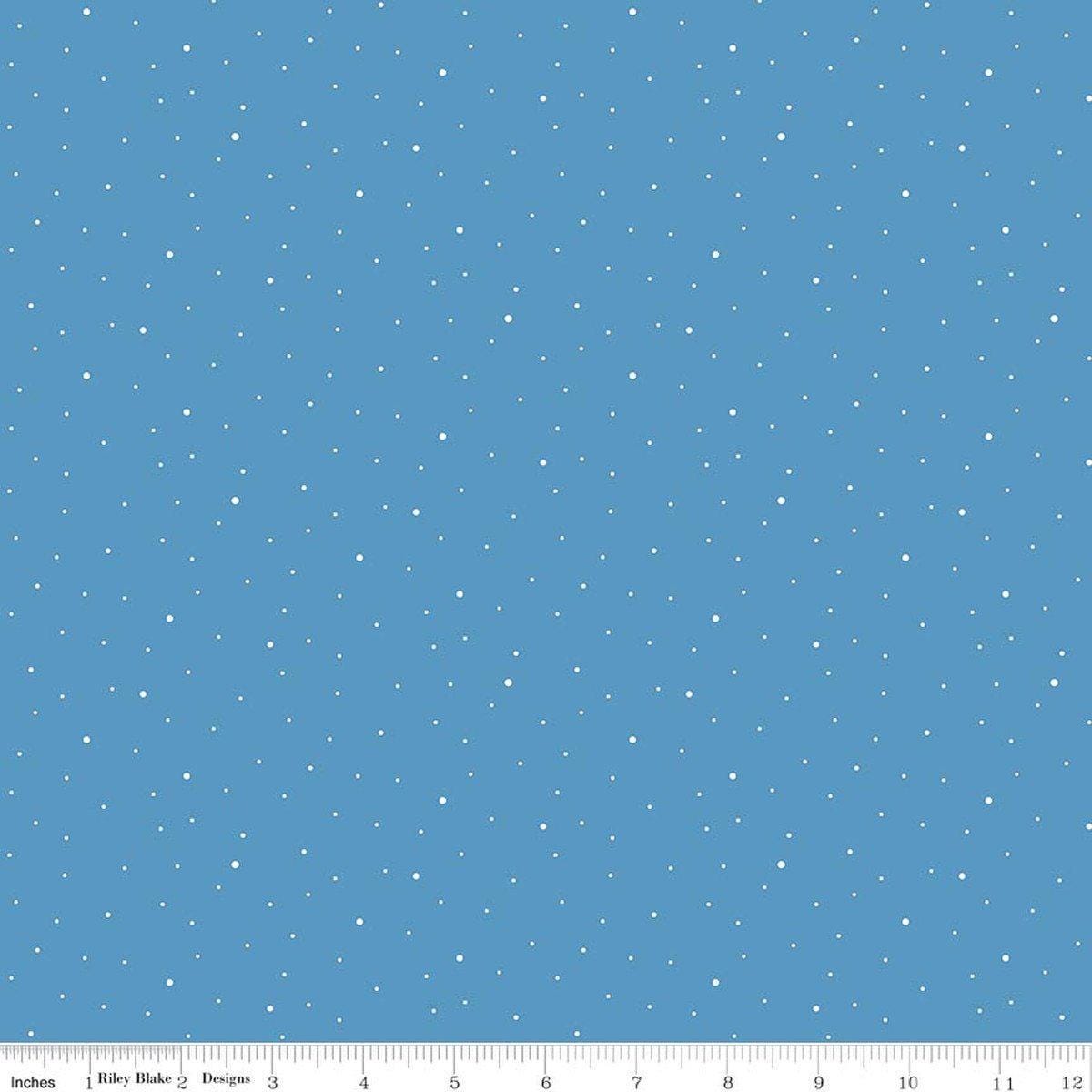 Image of Dapple Dot Medium Blue quilting cotton fabric by The RBD Designers for Riley Blake Designs. Features polka dots on a blue background. Cute Little Fabric Shop.