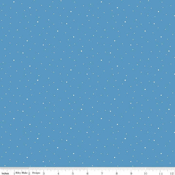 Image of Dapple Dot Medium Blue quilting cotton fabric by The RBD Designers for Riley Blake Designs. Features polka dots on a blue background. Cute Little Fabric Shop.