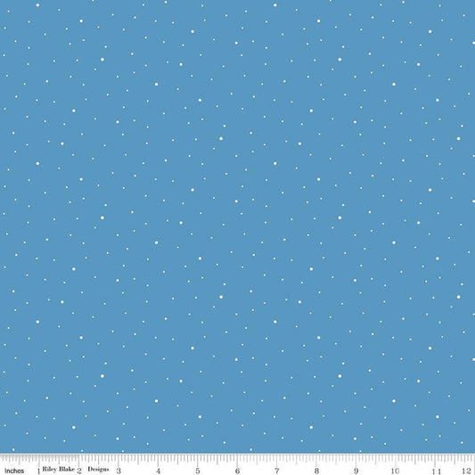 Image of Dapple Dot Medium Blue quilting cotton fabric by The RBD Designers for Riley Blake Designs. Features polka dots on a blue background. Cute Little Fabric Shop.