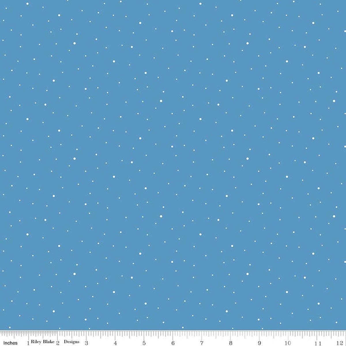Image of Dapple Dot Medium Blue quilting cotton fabric by The RBD Designers for Riley Blake Designs. Features polka dots on a blue background. Cute Little Fabric Shop.