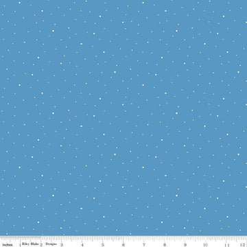 Image of Dapple Dot Medium Blue quilting cotton fabric by The RBD Designers for Riley Blake Designs. Features polka dots on a blue background. Cute Little Fabric Shop.