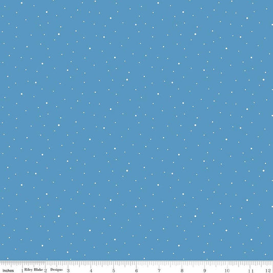 Image of Dapple Dot Medium Blue quilting cotton fabric by The RBD Designers for Riley Blake Designs. Features polka dots on a blue background. Cute Little Fabric Shop.