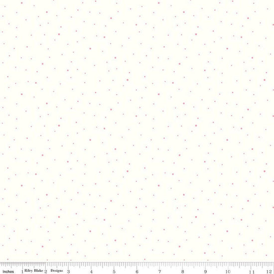 Image of Dapple Dot on Off White Peony quilting cotton fabric by The RBD Designers for Riley Blake Designs. Features polka dots on a cream background. Cute Little Fabric Shop.