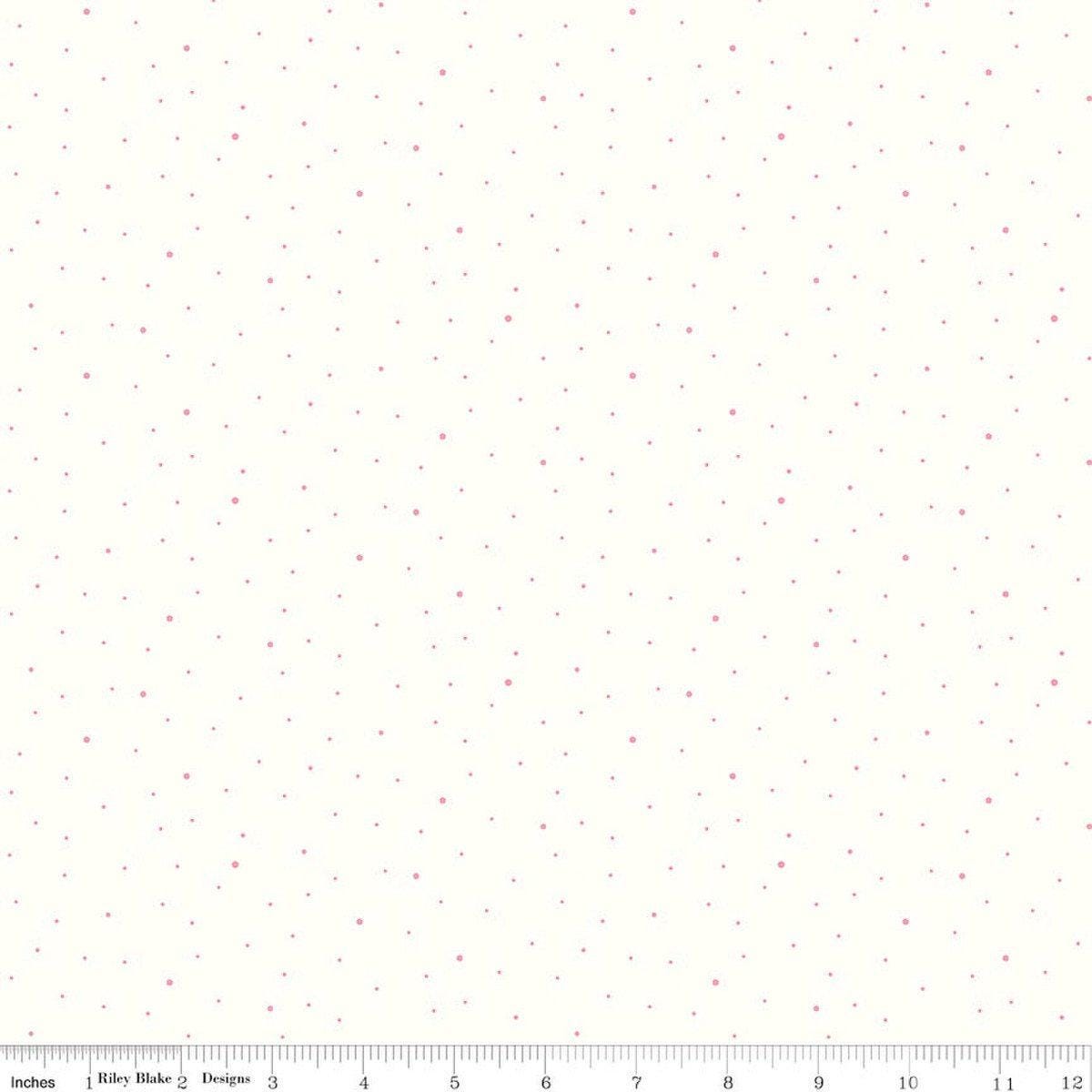 Image of Dapple Dot on Off White Peony quilting cotton fabric by The RBD Designers for Riley Blake Designs. Features polka dots on a cream background. Cute Little Fabric Shop.
