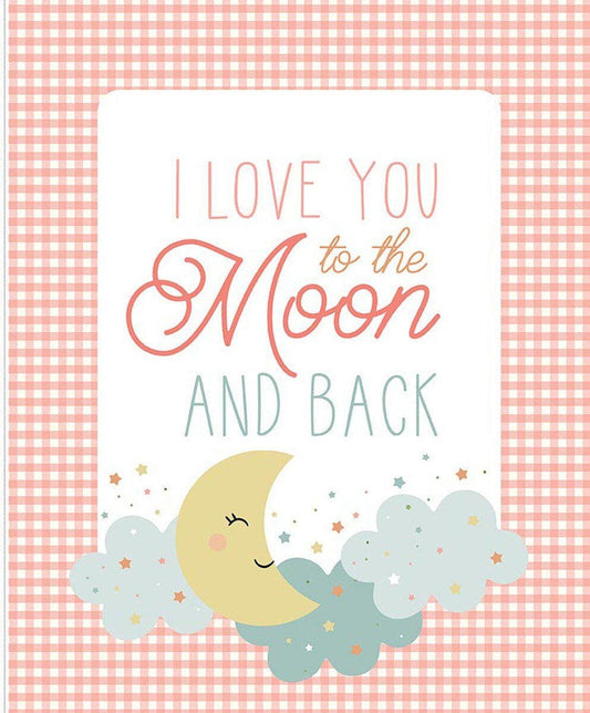 SALE Flannel Love You to the Moon Panel Coral Pink Baby Shower Fabric - FP18277 - Riley Blake FLANNEL Cotton Fabric