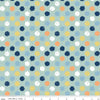 Image of Flannel Love You to the Moon Dots Powder flannel cotton fabric by Echo Park Paper Co for Riley Blake Designs. Features polka dots on a blue background. Cute Little Fabric Shop.