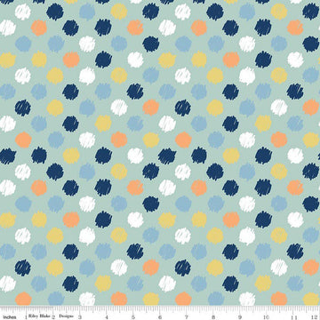 Image of Flannel Love You to the Moon Dots Powder flannel cotton fabric by Echo Park Paper Co for Riley Blake Designs. Features polka dots on a blue background. Cute Little Fabric Shop.