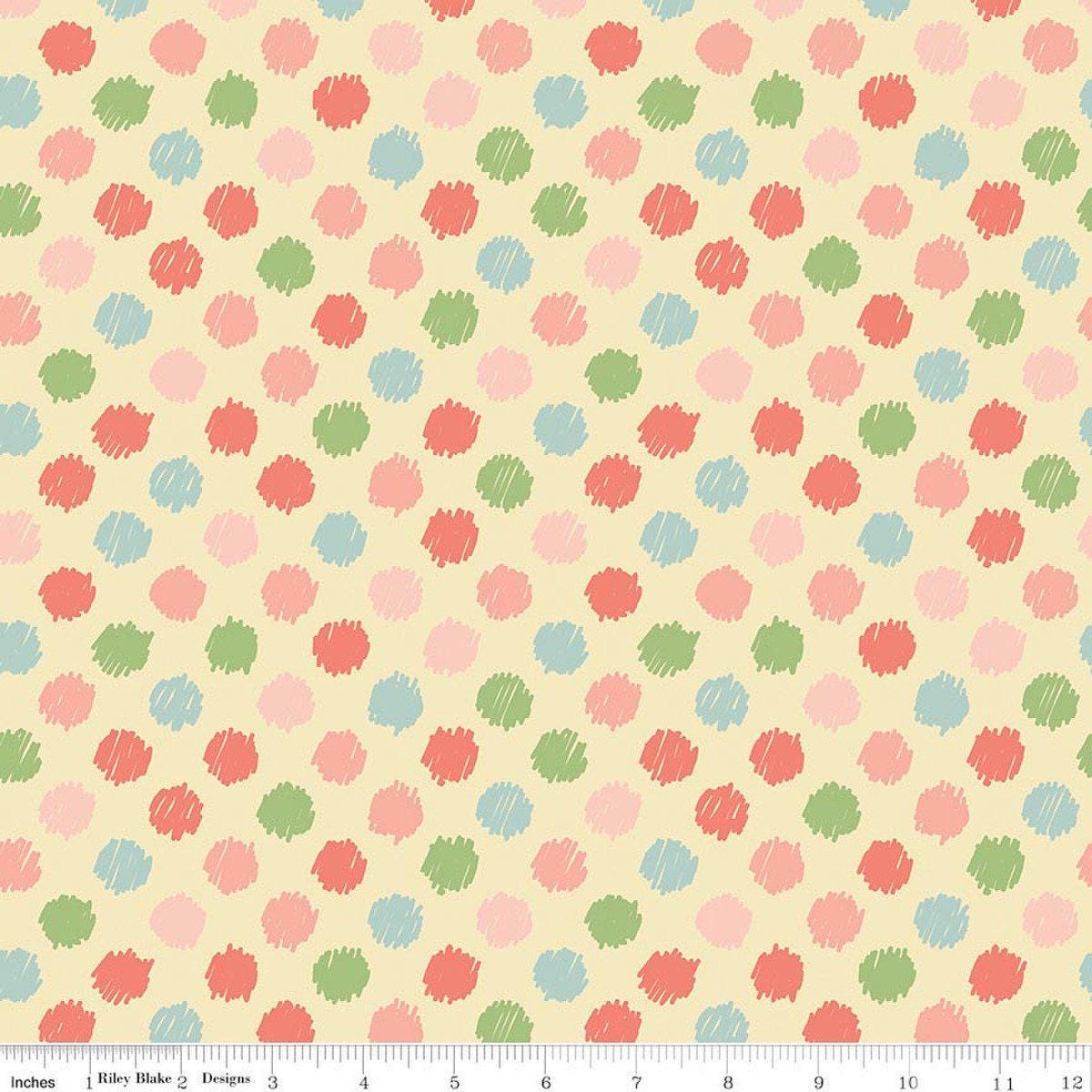 Image of Flannel Love You to the Moon Dots Sunshine flannel cotton fabric by Echo Park Paper Co for Riley Blake Designs. Features polka dots on a yellow background. Cute Little Fabric Shop.