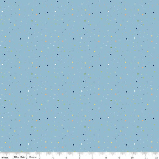 Image of Flannel Love You to the Moon Stars Blue flannel cotton fabric by Echo Park Paper Co for Riley Blake Designs. Features stars on a blue background. Cute Little Fabric Shop.