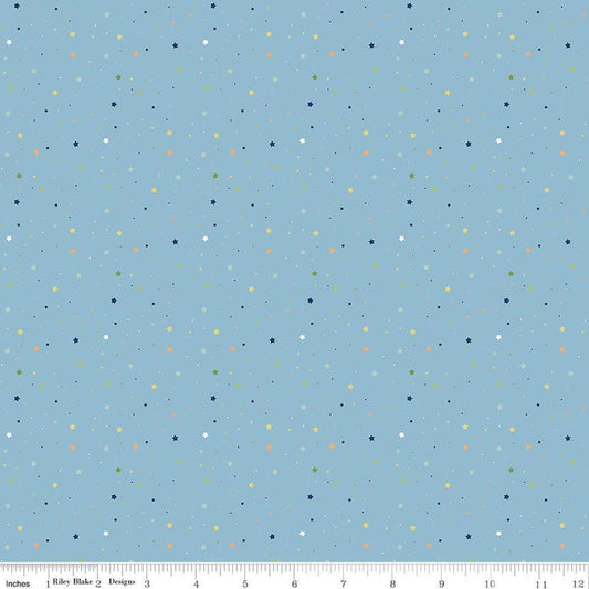 Image of Flannel Love You to the Moon Stars Blue flannel cotton fabric by Echo Park Paper Co for Riley Blake Designs. Features stars on a blue background. Cute Little Fabric Shop.