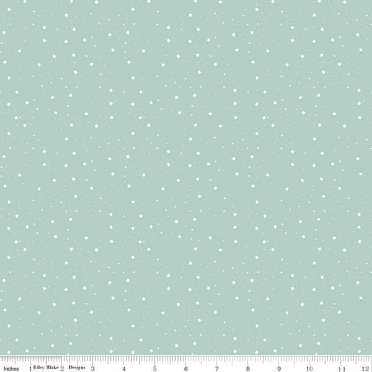 Image of Flannel Love You to the Moon Stars Powder flannel cotton fabric by Echo Park Paper Co for Riley Blake Designs. Features stars on a blue background. Cute Little Fabric Shop.