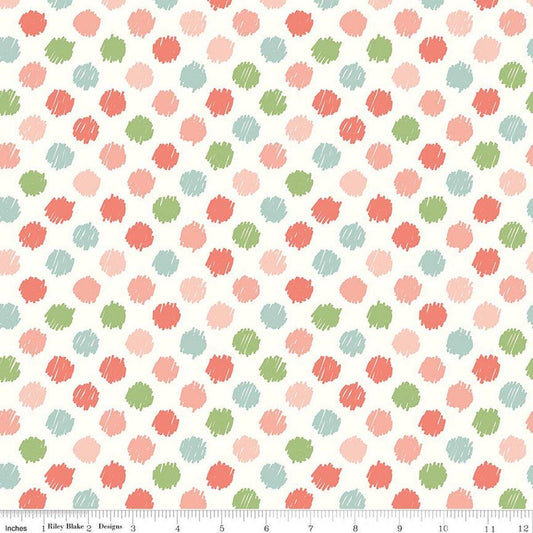 Image of Flannel Love You to the Moon Dots White flannel cotton fabric by Echo Park Paper Co for Riley Blake Designs. Features polka dots on a white background. Cute Little Fabric Shop.