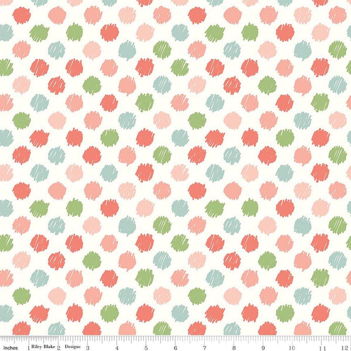 Image of Flannel Love You to the Moon Dots White flannel cotton fabric by Echo Park Paper Co for Riley Blake Designs. Features polka dots on a white background. Cute Little Fabric Shop.