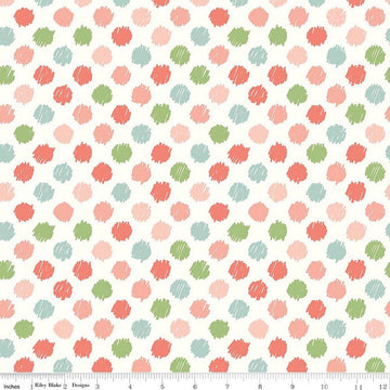 Image of Flannel Love You to the Moon Dots White flannel cotton fabric by Echo Park Paper Co for Riley Blake Designs. Features polka dots on a white background. Cute Little Fabric Shop.