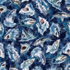 Image of Into the Deep Great Whites Mediterranean quilting cotton fabric by Morris Creative Group for QT Fabrics. Features sharks on a blue background. Cute Little Fabric Shop.
