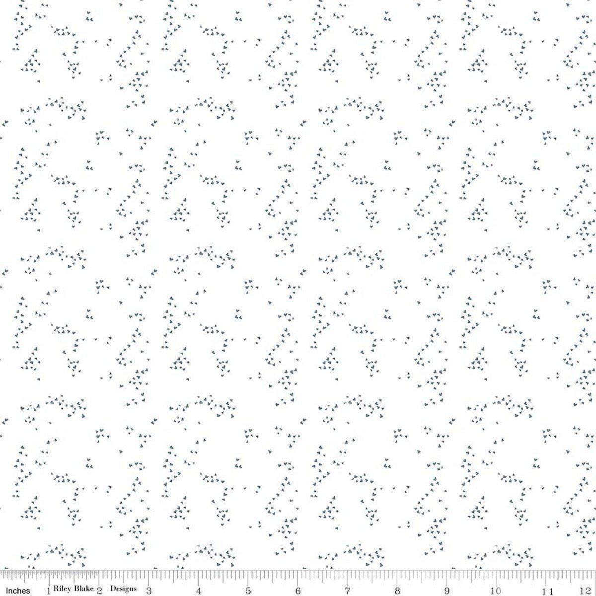 Image of Petals & Hazel Hearts Off White quilting cotton fabric by Simple Simon & Company for Riley Blake Designs. Features hearts on a white background. Cute Little Fabric Shop.