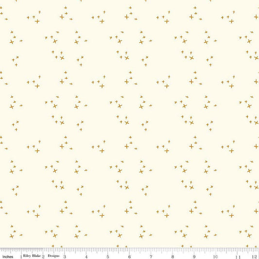 Image of Petals & Hazel Scatter Cream quilting cotton fabric by Simple Simon & Company for Riley Blake Designs. Features stars on a cream background. Cute Little Fabric Shop.