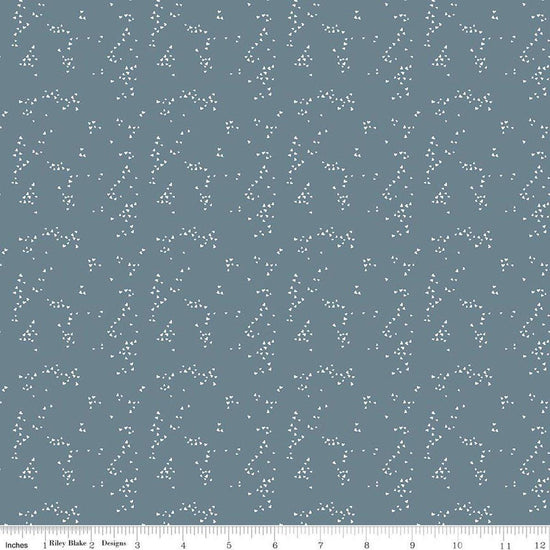Image of Petals & Hazel Hearts Blue quilting cotton fabric by Simple Simon & Company for Riley Blake Designs. Features hearts on a blue background. Cute Little Fabric Shop.