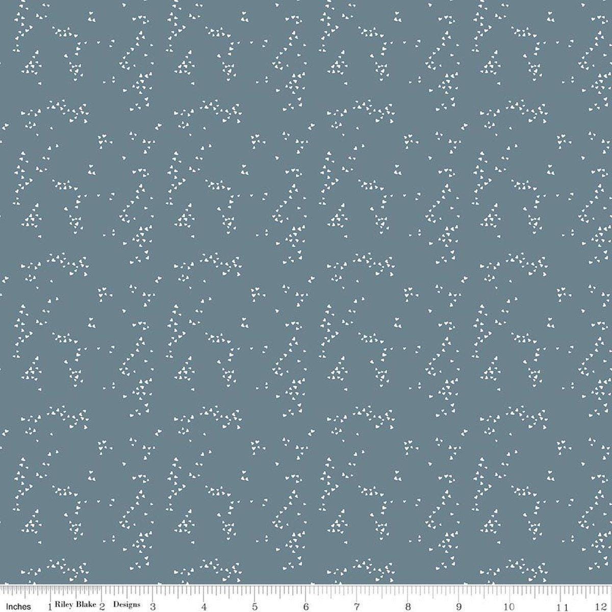 Image of Petals & Hazel Hearts Blue quilting cotton fabric by Simple Simon & Company for Riley Blake Designs. Features hearts on a blue background. Cute Little Fabric Shop.