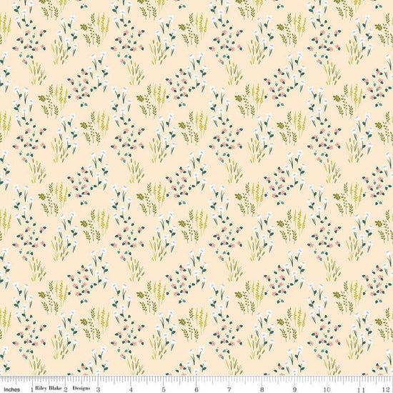 Image of Petals & Hazel Meadow Blush quilting cotton fabric by Simple Simon & Company for Riley Blake Designs. Features flowers on a cream background. Cute Little Fabric Shop.
