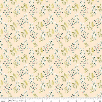 Image of Petals & Hazel Meadow Blush quilting cotton fabric by Simple Simon & Company for Riley Blake Designs. Features flowers on a cream background. Cute Little Fabric Shop.