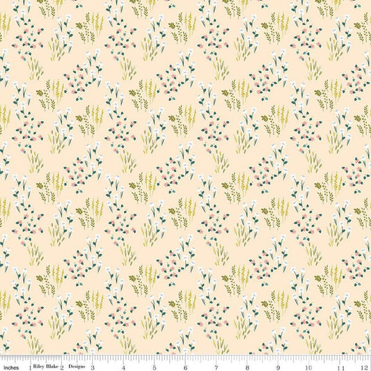 Image of Petals & Hazel Meadow Blush quilting cotton fabric by Simple Simon & Company for Riley Blake Designs. Features flowers on a cream background. Cute Little Fabric Shop.