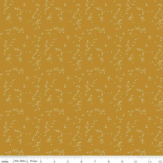 Image of Petals & Hazel Hearts Butterscotch quilting cotton fabric by Simple Simon & Company for Riley Blake Designs. Features hearts on a gold background. Cute Little Fabric Shop.
