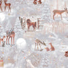 Image of Woodland Wonder Deer Scenic Gray flannel cotton fabric by Sarah Summers for QT Fabrics. Features deer on a gray background. Cute Little Fabric Shop.