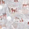 Image of Woodland Wonder Deer Scenic Gray flannel cotton fabric by Sarah Summers for QT Fabrics. Features deer on a gray background. Cute Little Fabric Shop.