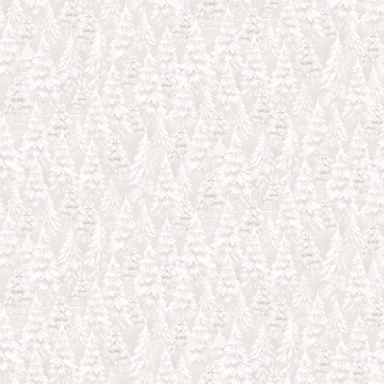 Image of Woodland Wonder Snow Trees Pale Gray flannel cotton fabric by Sarah Summers for QT Fabrics. Features trees on a white background. Cute Little Fabric Shop.