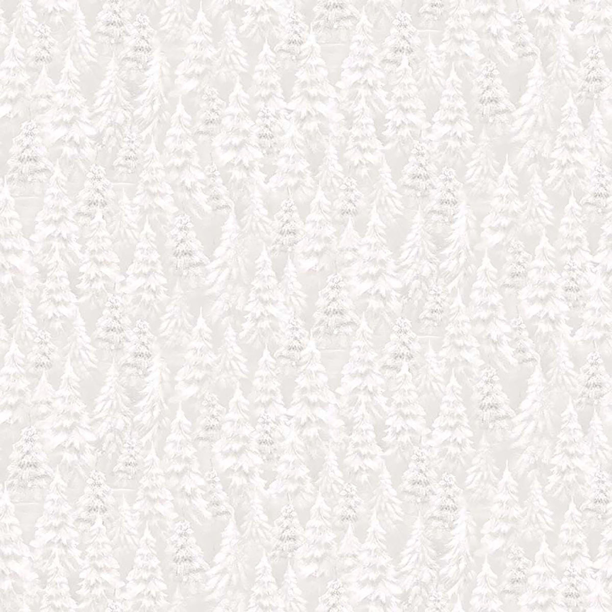 Image of Woodland Wonder Snow Trees Pale Gray flannel cotton fabric by Sarah Summers for QT Fabrics. Features trees on a white background. Cute Little Fabric Shop.