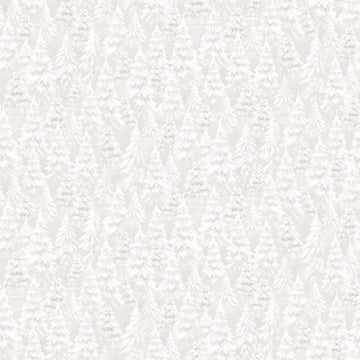 Image of Woodland Wonder Snow Trees Pale Gray flannel cotton fabric by Sarah Summers for QT Fabrics. Features trees on a white background. Cute Little Fabric Shop.