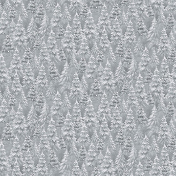 Image of Woodland Wonder Snowy Trees Medium Dark Gray flannel cotton fabric by Sarah Summers for QT Fabrics. Features trees on a gray background. Cute Little Fabric Shop.