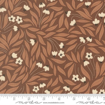 Image of Natures Sketchbook Flowy Flowers Bark quilting cotton fabric by Elena Amo for Moda Fabrics. Features flowers on a brown background. Cute Little Fabric Shop.