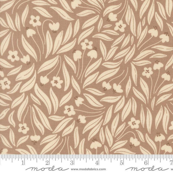 Image of Natures Sketchbook Flowy Flowers Pebble quilting cotton fabric by Elena Amo for Moda Fabrics. Features flowers on a brown background. Cute Little Fabric Shop.