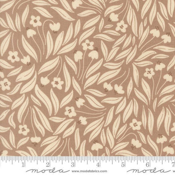 Image of Natures Sketchbook Flowy Flowers Pebble quilting cotton fabric by Elena Amo for Moda Fabrics. Features flowers on a brown background. Cute Little Fabric Shop.