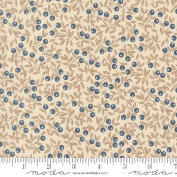 Image of Natures Sketchbook Blueberry Pearl quilting cotton fabric by Elena Amo for Moda Fabrics. Features berries and leaves on a cream background. Cute Little Fabric Shop.