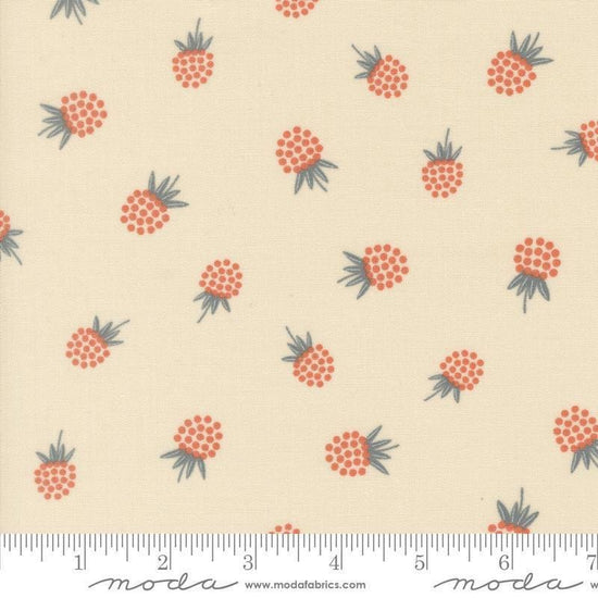 Image of Natures Sketchbook Berries Pearl quilting cotton fabric by Elena Amo for Moda Fabrics. Features berries on a cream background. Cute Little Fabric Shop.