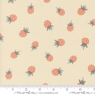 Image of Natures Sketchbook Berries Pearl quilting cotton fabric by Elena Amo for Moda Fabrics. Features berries on a cream background. Cute Little Fabric Shop.