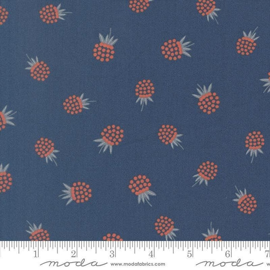 Image of Natures Sketchbook Berries Twilight quilting cotton fabric by Elena Amo for Moda Fabrics. Features berries on a blue background. Cute Little Fabric Shop.