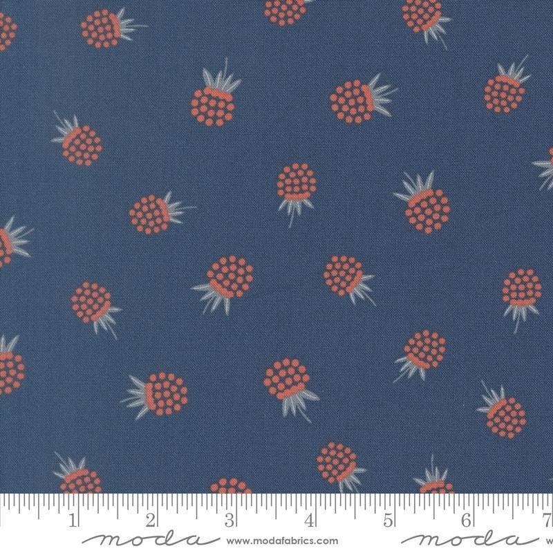 Image of Natures Sketchbook Berries Twilight quilting cotton fabric by Elena Amo for Moda Fabrics. Features berries on a blue background. Cute Little Fabric Shop.