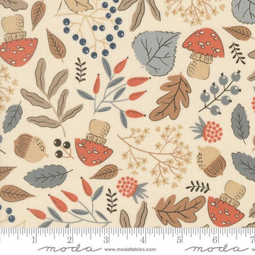 Image of Natures Sketchbook Forest Finds Pearl quilting cotton fabric by Elena Amo for Moda Fabrics. Features plants on a cream background. Cute Little Fabric Shop.