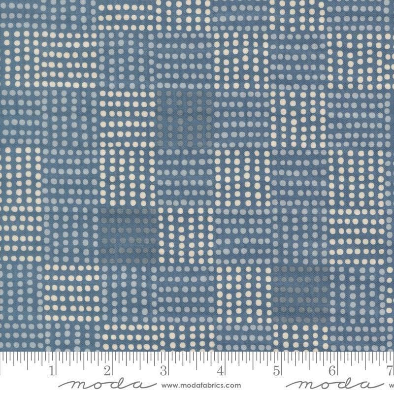 Image of Natures Sketchbook Dots Dusk quilting cotton fabric by Elena Amo for Moda Fabrics. Features polka dots on a blue background. Cute Little Fabric Shop.