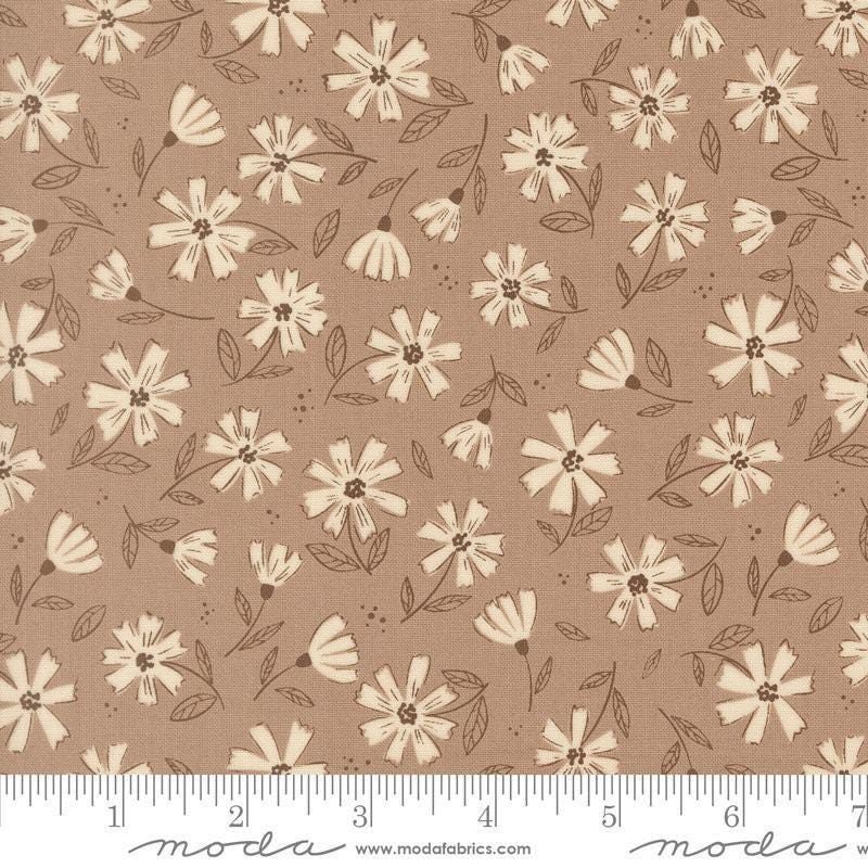 Image of Natures Sketchbook Flowers Pebble quilting cotton fabric by Elena Amo for Moda Fabrics. Features flowers on a brown background. Cute Little Fabric Shop.