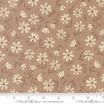 Image of Natures Sketchbook Flowers Pebble quilting cotton fabric by Elena Amo for Moda Fabrics. Features flowers on a brown background. Cute Little Fabric Shop.